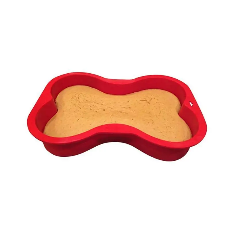 

Non-stick Silicone Mold Dog Bone Shape Cake Pan for Puppy Dog Birthday DIY Baking Tool (Red)
