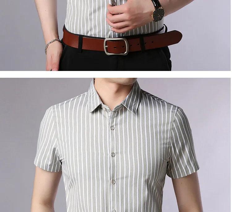 OLOEY рубашка с коротким рукавом для мужчин лето slim fit деловые рубашки синяя мужская рубашка модная полосатая Мужская Блузка Повседневная футболка Босс
