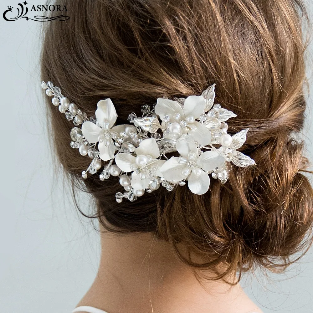 

ASNORA Fashion Hairgrips for Brides Pearls Crystals Handmade Flower Wedding Hair Accessories Bridal Hair Hair Grips Headdress