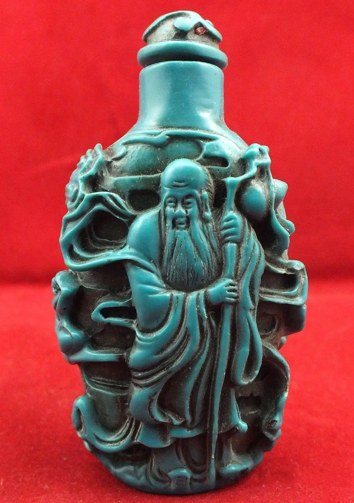 Oriental Vintage Handwork Carved Turquoise Monkey Snuff Bottle