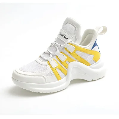 Шикарные женские кроссовки; сезон весна; белая повседневная обувь; модные кроссовки на шнуровке; цвет желтый, синий; Chaussure Femme Zapatillas Lona Mujer - Цвет: Цвет: желтый