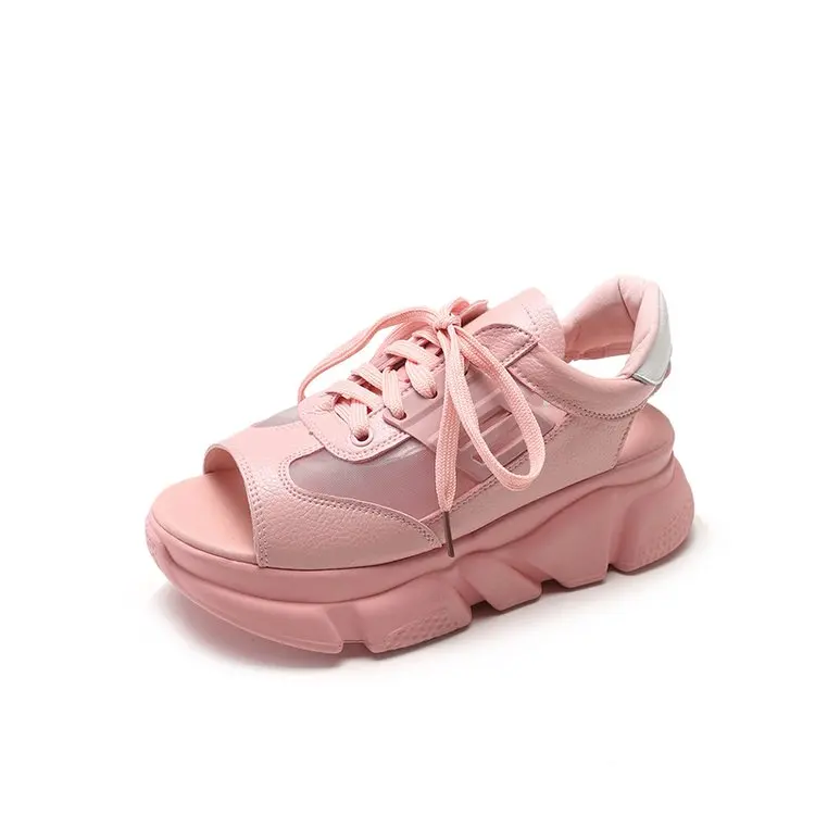 

Women's Sandals 2019 Summer Muffin Thick Bottom Fish Mouth Sports Sandals with Breathable Mesh Pu Leather Casual Shoes