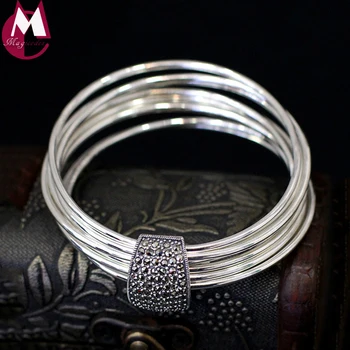 

Original Design Handmade 9 Silver Round Charm Bangle 100% Real Silver 925 Sterling Bracelet For Women Geometry Jewelry SB27