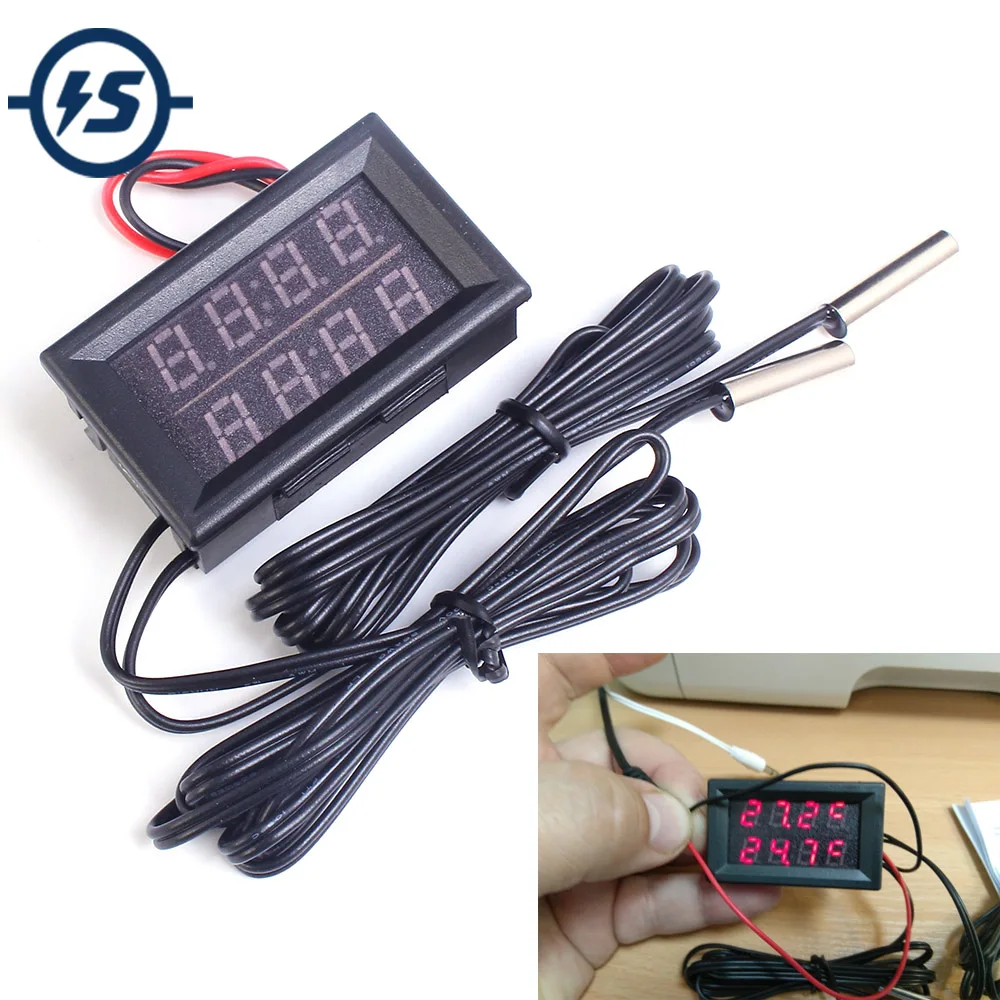 

0.56 Inch Red Dual Digital Thermometer Waterproof Probe 0.28 Inch LED Display Water Temperature Sensor Tester DC 4-28V -20~100 C