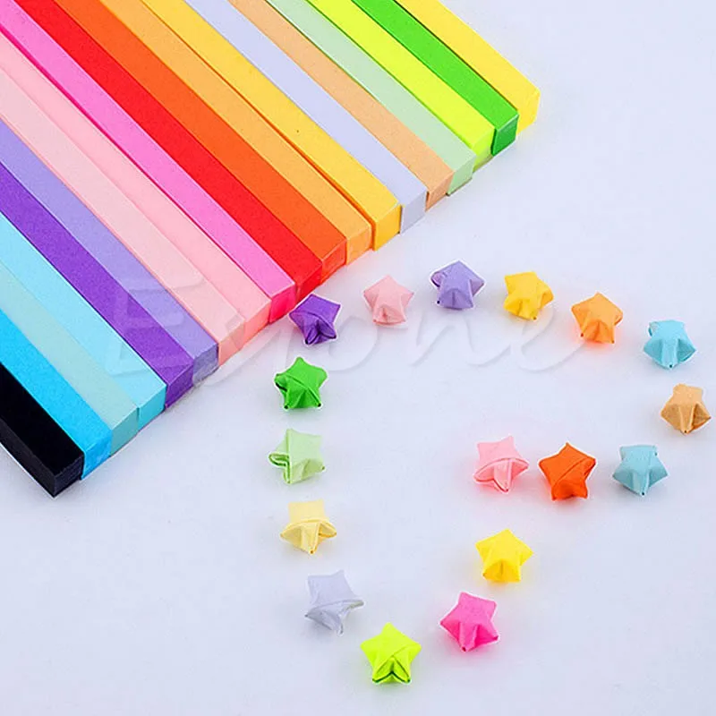 90PcFolding Best Wishes Candy Colors Origami Lucky Wish Star Paper Strips Paper