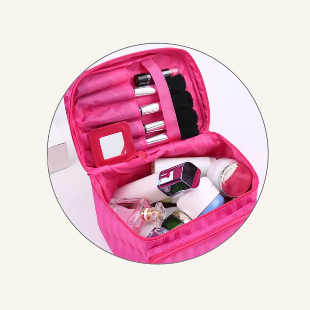 Yfashion Waterproof Striped Cosmetic Bag Large Capacity Makeup Storage Case Wash Bag for Travelling