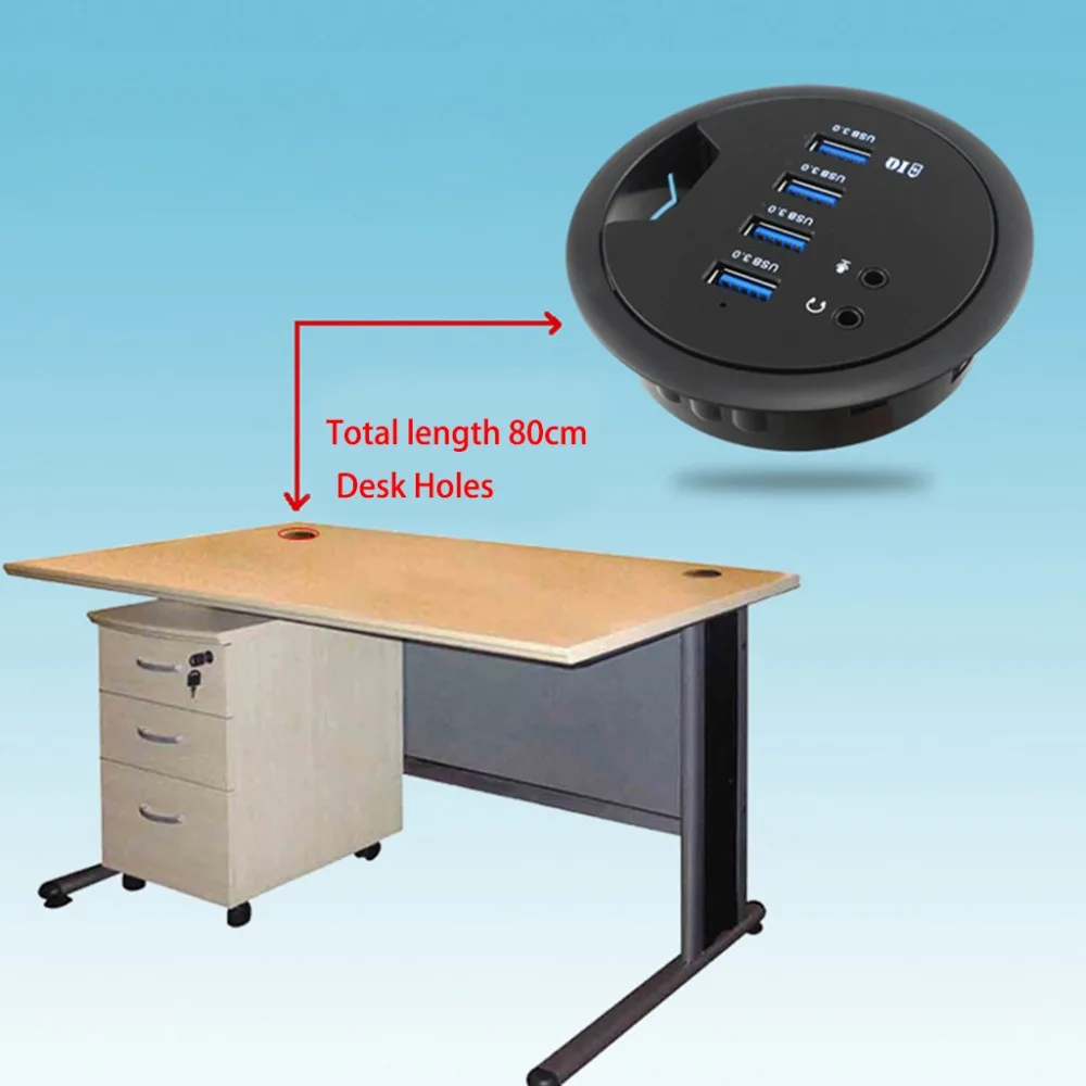  New Mounting In-Desk 4 Ports USB 3.0 Hub High Speed External Expansion Adapter For Laptop PC Comput