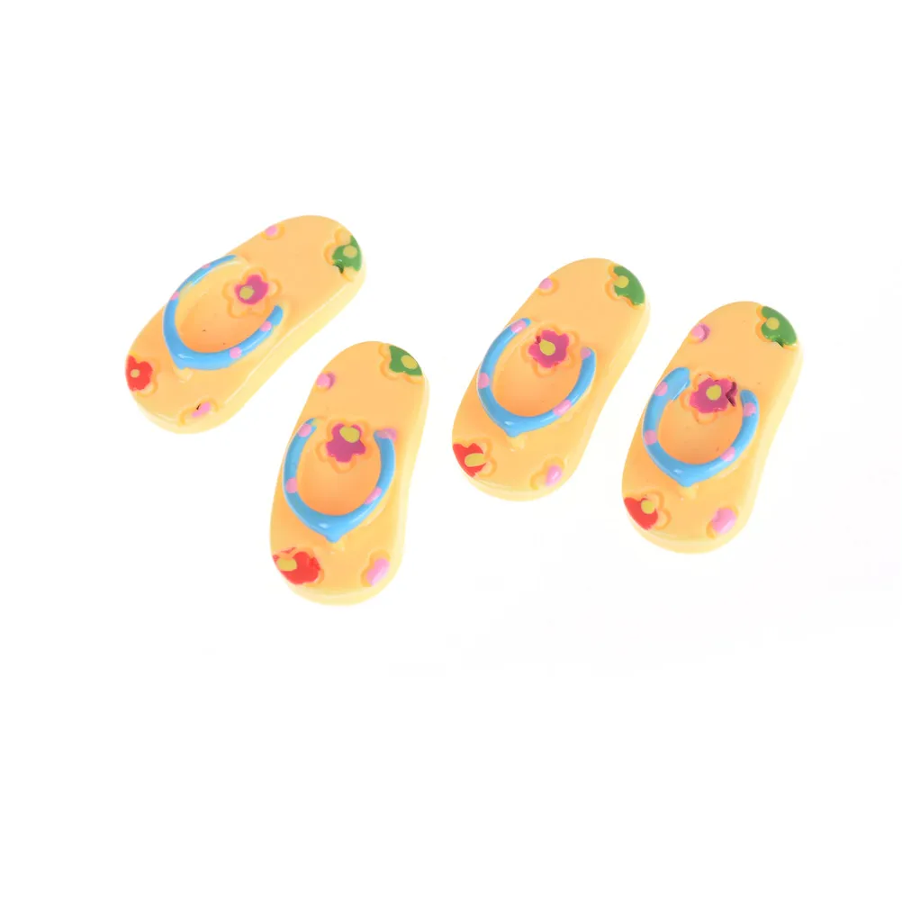 yellow Новинка, мини-Шлепанцы из смолы, имитация мебели, тапочки, 1/12, кукольный домик, Миниатюрные аксессуары, модель игрушки для декора кукольного дома, 2 пары - Цвет: yellow