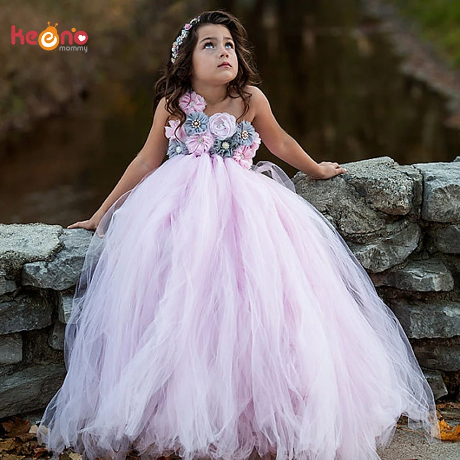 Vestido de tutú rosa y gris para niña, vestido Vintage de tul para boda, de para fiesta de cumpleaños juvenil, hecho a mano|flower girl tutu dress|girls tutu dresstutu dress -