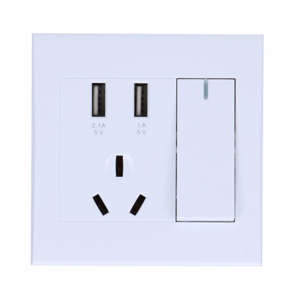 

Dual USB Port LED 2.1A Electric Wall Charger Adapter Switch Power Dock Station Charging Outlet Panel