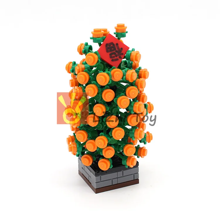 

Moc DIY Garden Orange Tree Courtyard Enlighten Building Block Bricks Compatible Potted Plant Decoration With