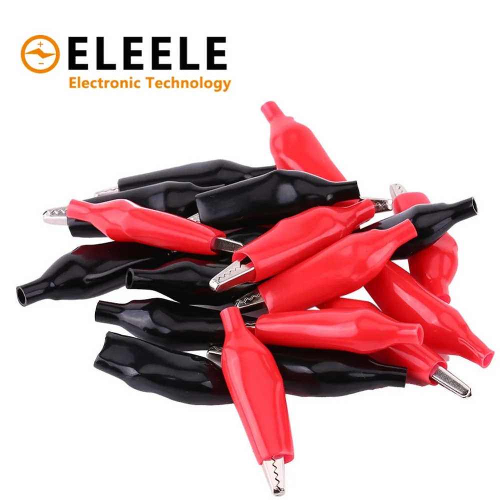 5pcs/lot 28MM Metal Alligator Clip G98 Crocodile Electrical Clamp for Testing Probe Meter Black and Red with Plastic Boot DX35