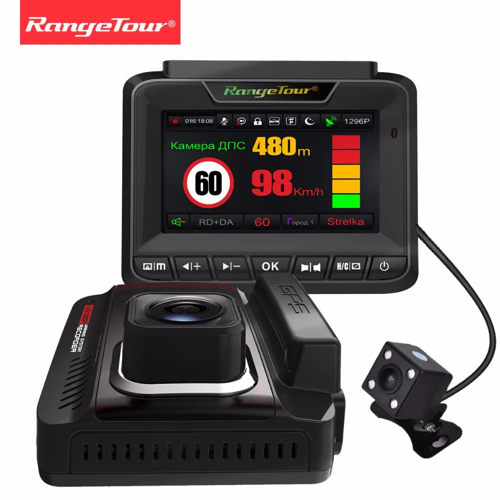 Dash Cam Россия 3 в 1 Автомобильный dvr Радар детектор gps двойной объектив FHD 1296 P видео