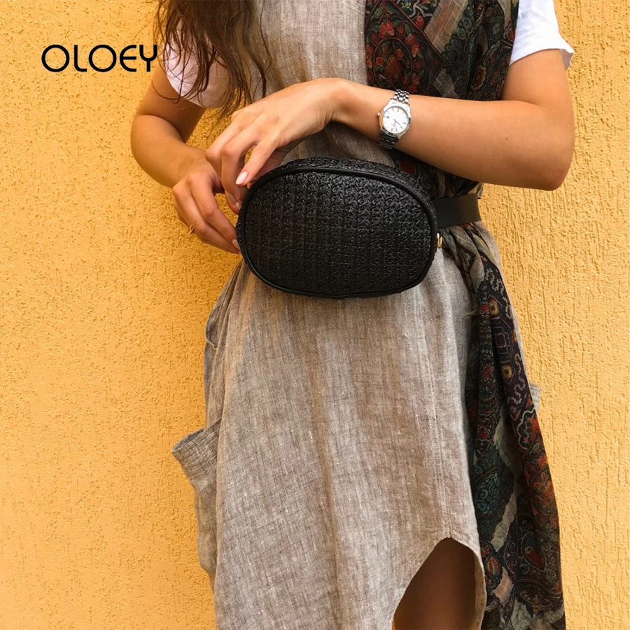 Riñonera de paja hecha a mano para mujer, bolso de playa ovalado de ratán, el y el vientre, para verano|Riñoneras| - AliExpress