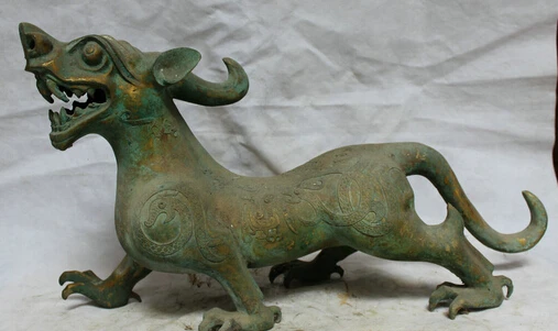 

JP S0524 26" Chinese Bronze Folk Fengshui Dragon Unicorn Beast Pi Xiu Statue sculpture