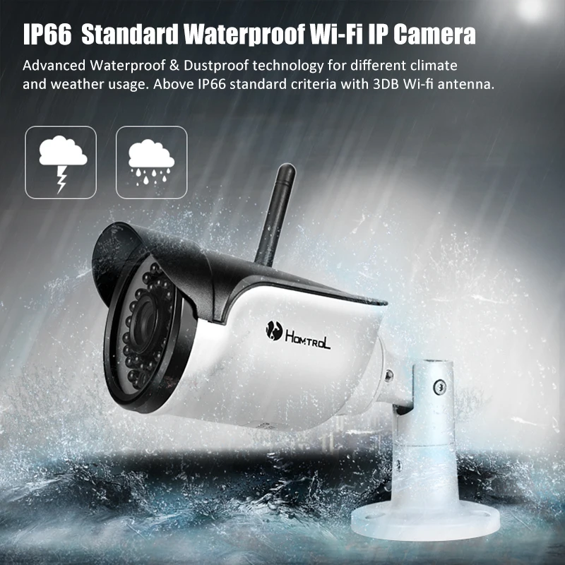 

Homtrol Onvif wifi IP Camera Outdoor Security Waterproof IP66 Network 1.0MP HD CCTV wireless IP Camera Support Micro SD Card