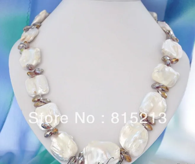 

ddh00799 BIG 36mm baroque white KESHI REBORN PEARL crystal NECKLACE
