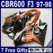 Обтекатель комплекты оранжевый ABS + Танк обложка для Honda CBR 600 F3 97 98 CBR600 F3 1997 1998 черный обтекатели пользовательских обтекатель
