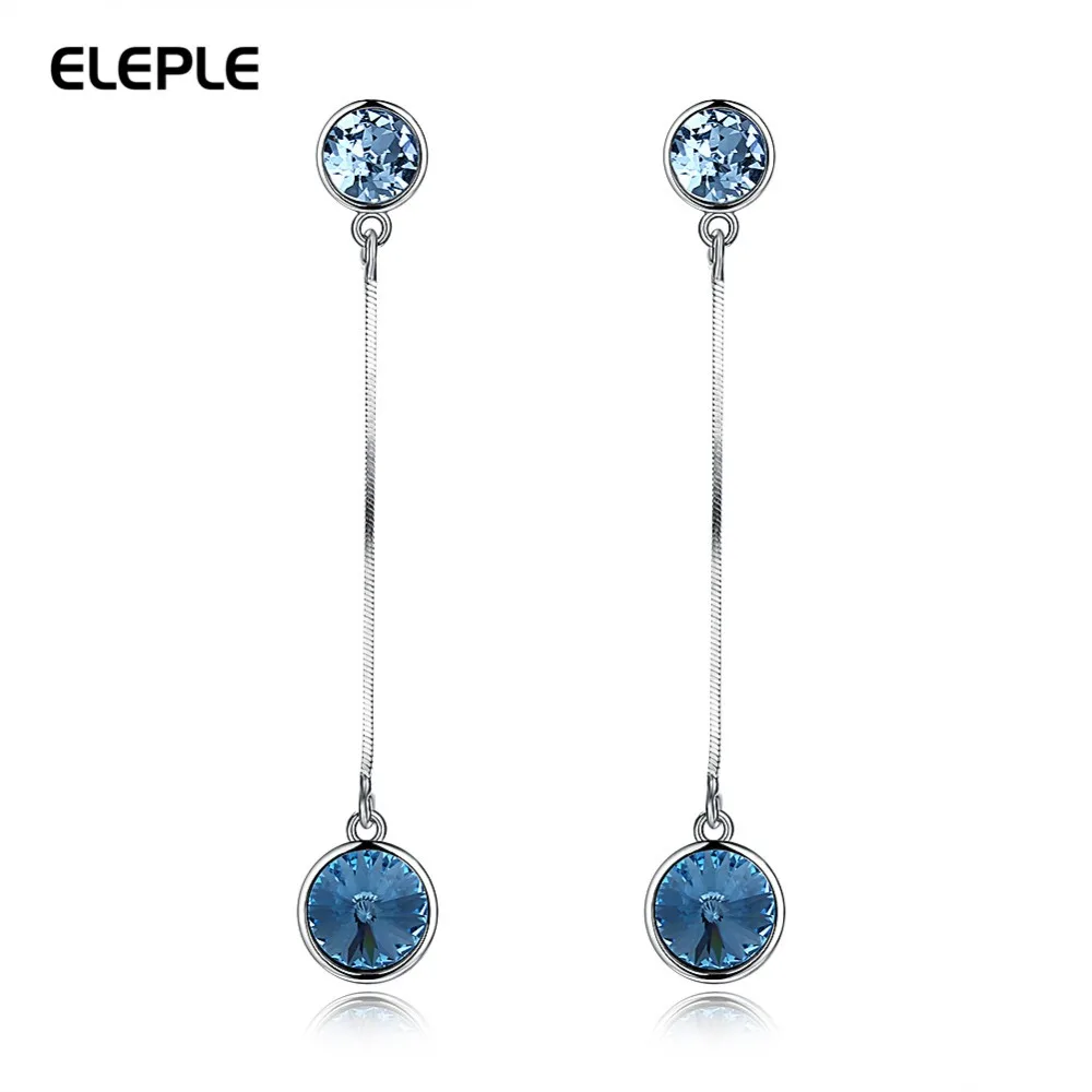 

Eleple Trendy 925 Sterling Silver Long Dangle Earrings For Women Shining Blue CZ Elegant Earring Fashion Jewelry ESVE108