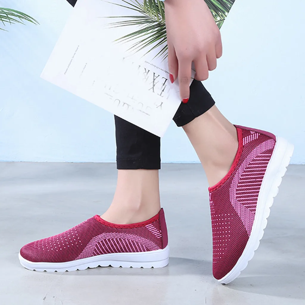 Women's Mesh Flat shoes patchwork slip-on Cotton Casual shoes for woman Walking Stripe Sneakers Loafers Soft Shoes zapato