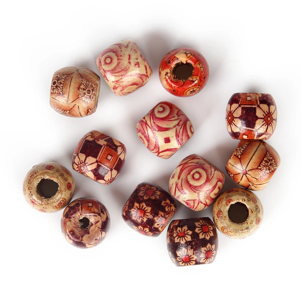 

10pcs a lot mixed designs wooden beads 17mm printing flower Wood Spacer Beads jewelry for DIY necklace