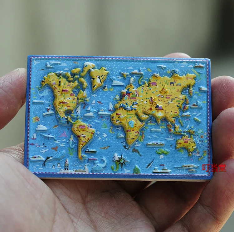 

World Tourism commemorative resin fridge stickers fridge embossed machine printing world map of the world