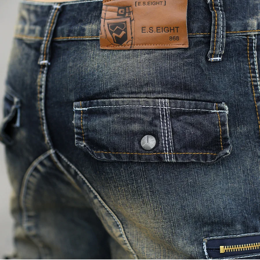 Летние Для мужчин s ретро брюки-карго Джинсовые шорты Винтаж кислоты промывают "делаве" мульти-карманы военные Стиль Байкер Короткие джинсы