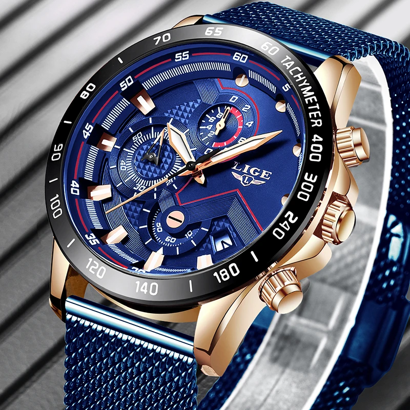 LIGE Top Brand Men's Fashion Watches Men Sport Waterproof Stainless Steel Mesh Belt Quartz Clock WristWatches Relogio Masculino