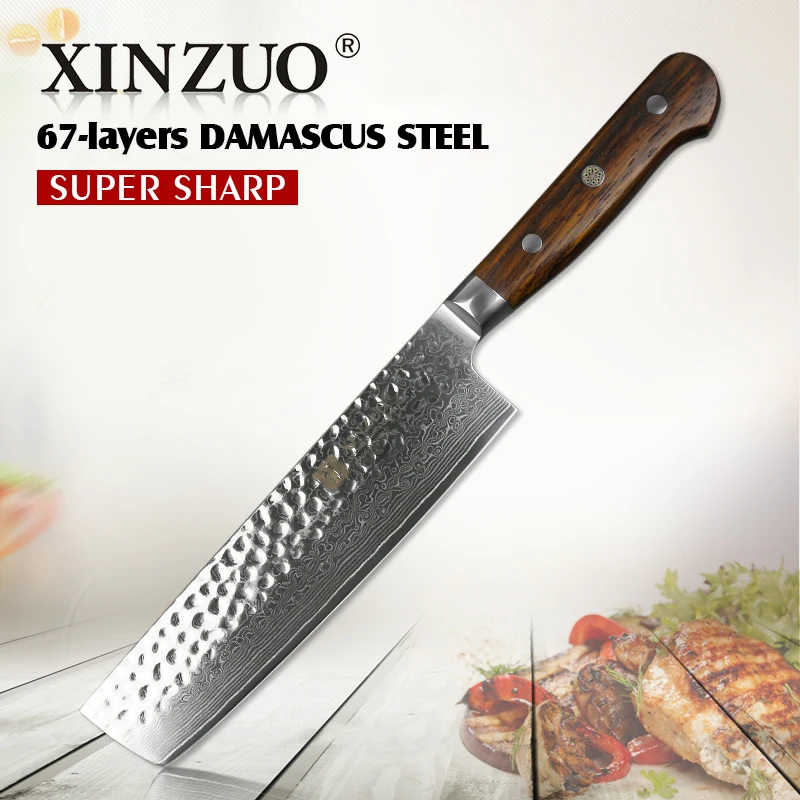 XINZUO 7 дюймов Ножи накири Дамасская сталь Китайский кухонный нож Stainlesss стальной
