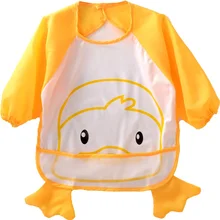 С рисунком из мультфильма для маленьких Водонепроницаемый для новорожденных с капюшоном, длинный рукав мальчиков Bib передник для девочек, Пляжное Платье, детские нагрудники детские для кормления, для еды, Пляжное Платье, От 1 до 3 лет