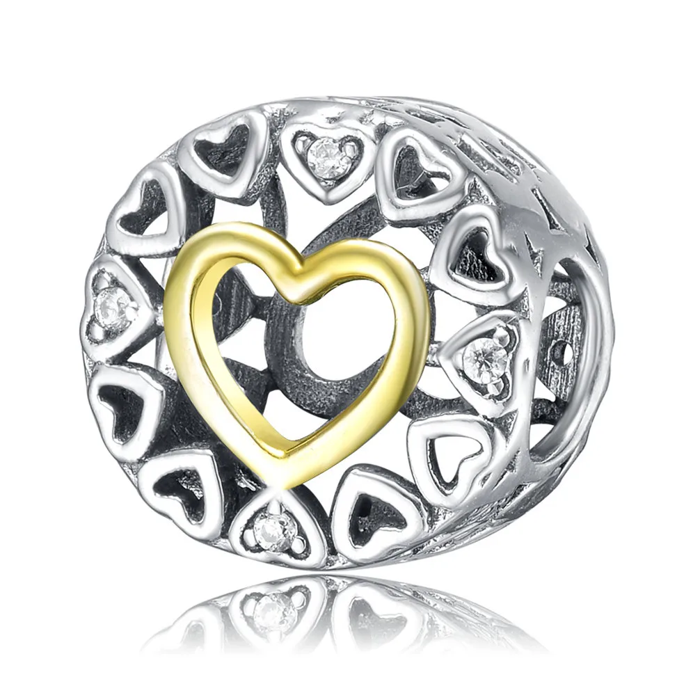 Aceworks Hollow Heart Charm 925 Sterling Silver Beads Charms Fit