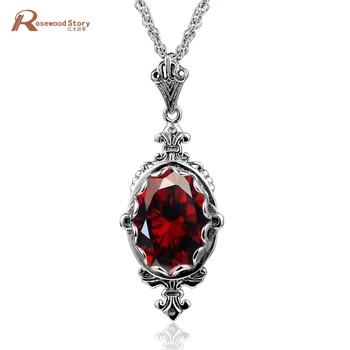 

Trendy Statement Silver Pendant Necklace For Women Vintage Garnet Pendant Gemstone Solid 925 Sterling Silver Fashion Jewelry Hot