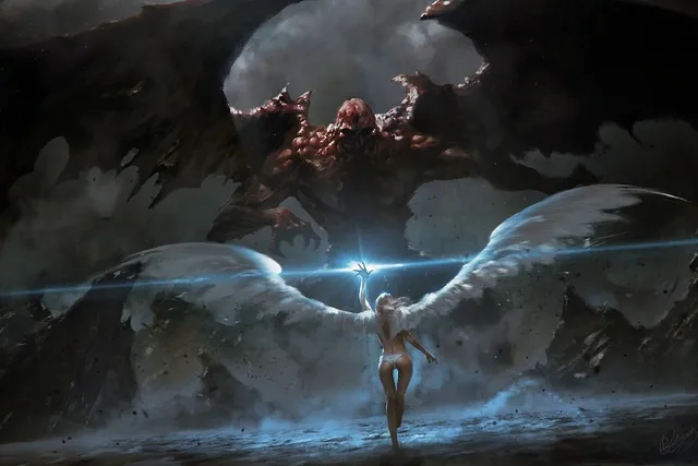 angels fighting demons fantasy art angel wings demon wings cloth silk