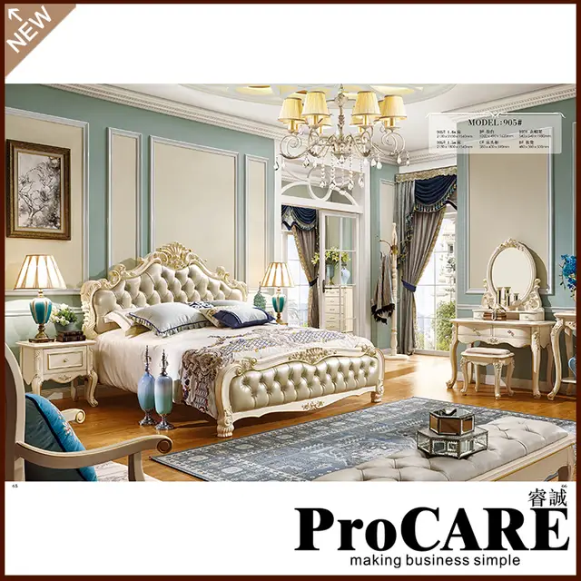 New Model Bedroom Furniture Antique Luxury Royal Leather Headboard Bedroom Furniture Set