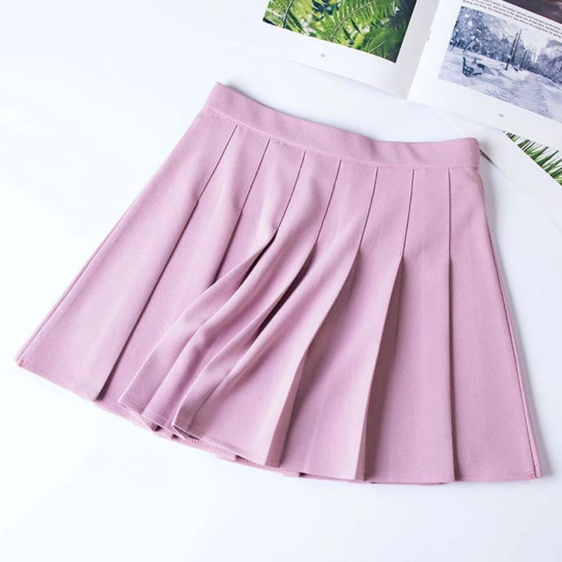 

New Summer Skirts Women Harajuku Candy Pleated Skirts Loose Stretch Cotton Skirts Small Fresh Sweet Solid Color Skirts Female