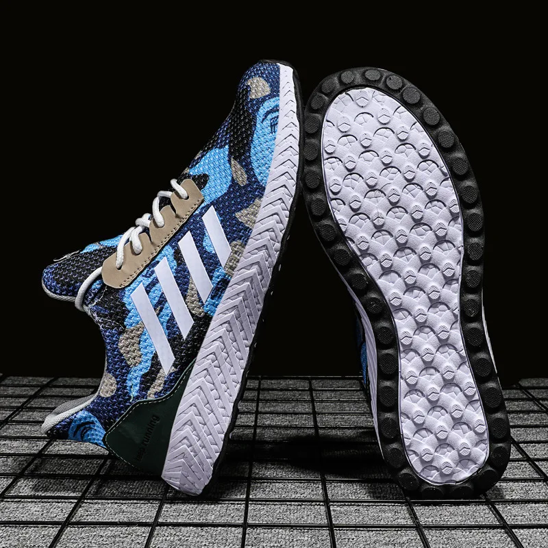 

Men Sneakers 2019 Summer Casual Running Shoes Light Breathable Mesh Personality Camouflage Green Jogging Shoes Sports Shoes