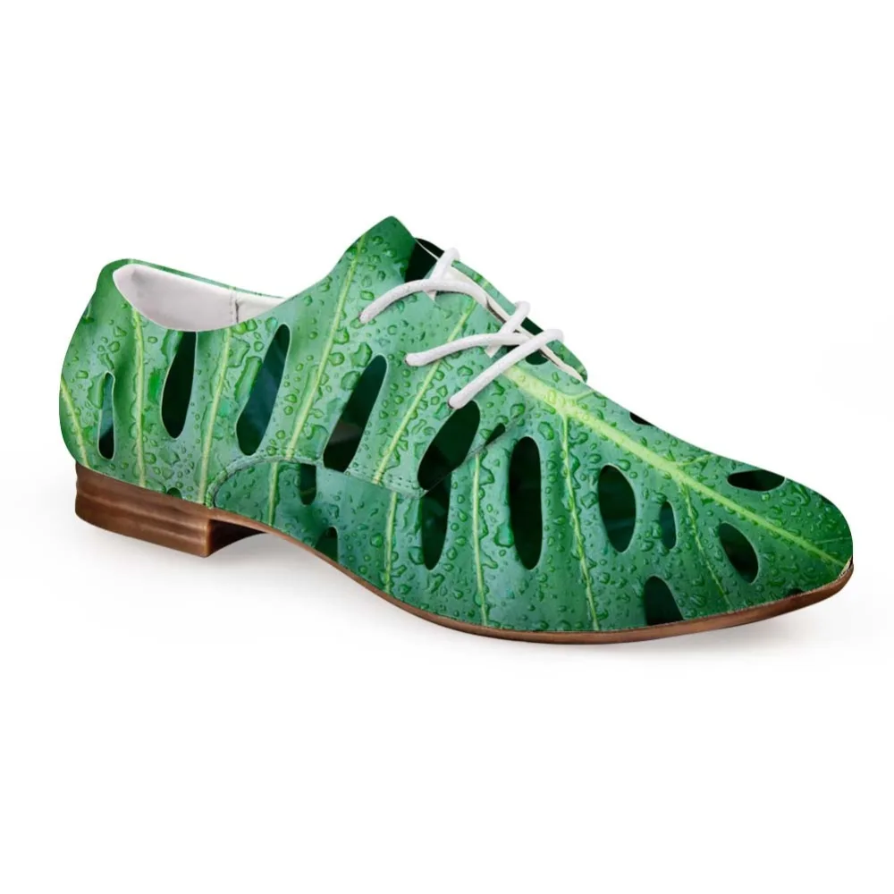 

Noisydesigns Casual Oxfords Shoes Green Leaves Print Women Leather Business Dress Shoe Lace Up Loafers Girls Derby Leisure shoes