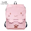 Cute Canvas Backpack Cartoon Cat Embroidery School Bag For Teenage Girls Backpacks Casual Ears Large Bags Pink Mochila XA909H 1