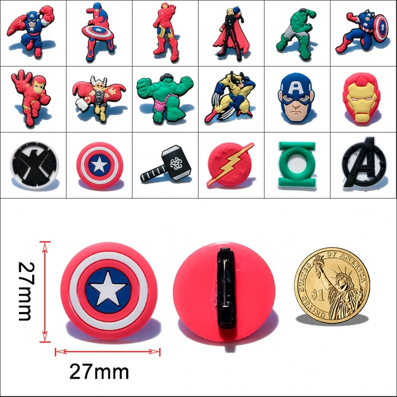 

1pcs Super Hero Avengers Cartoon PVC Badges Pins Brooches Pinback Button Clothes/Bag Decor Accessory Badges Kids Party Gift