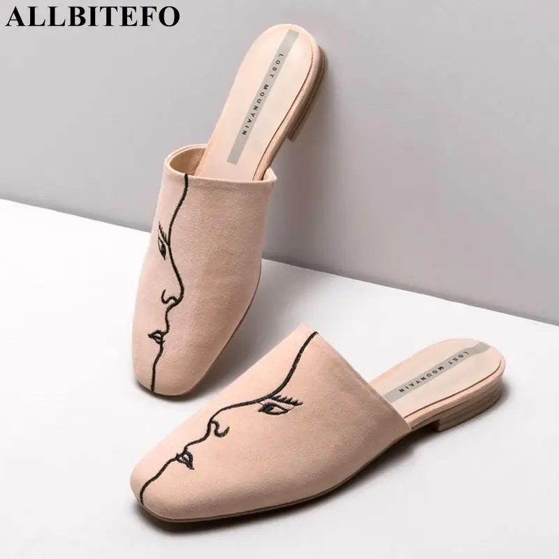 ALLBITEFO/Женская обувь из натуральной кожи на низком каблуке; Высококачественная Офисная Женская обувь; летние женские шлепанцы; женская обувь на каблуке
