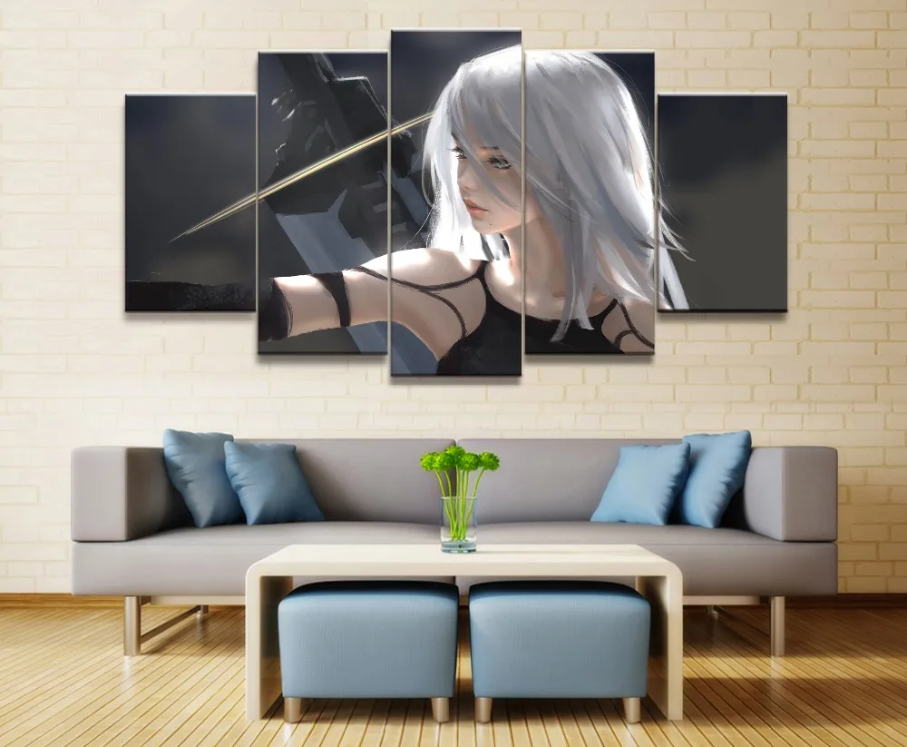 5 Piece HD Print Wall Art Canvas For Living Room Decor NieR:Automata Anime Warrior Painting Modern Decorative Artwork | Дом и сад