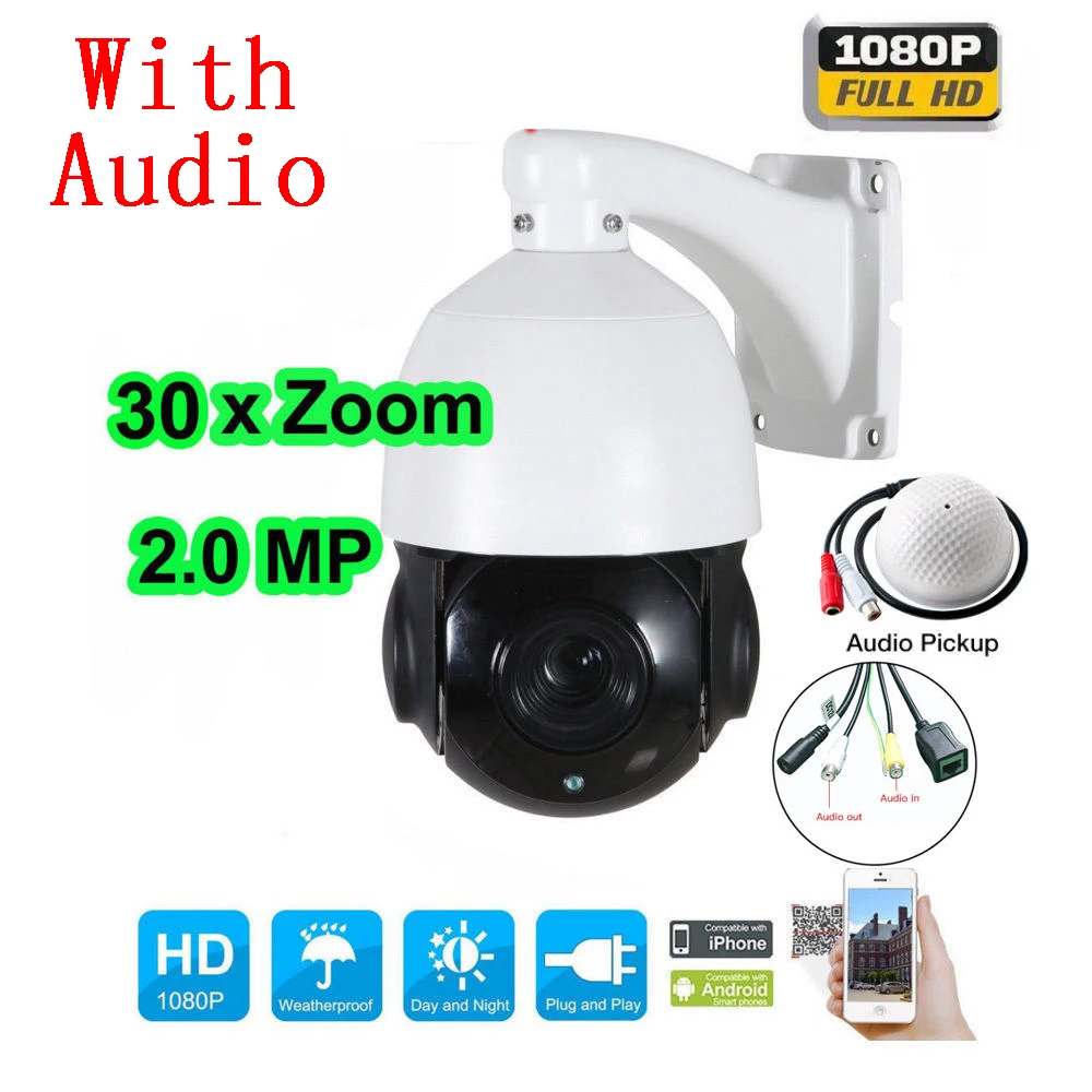 Скоростная купольная IP камера HD PTZ 4 5 дюйма 30 кратный зум 1080P 2 Мп IR Night CMOS Auto|Камеры
