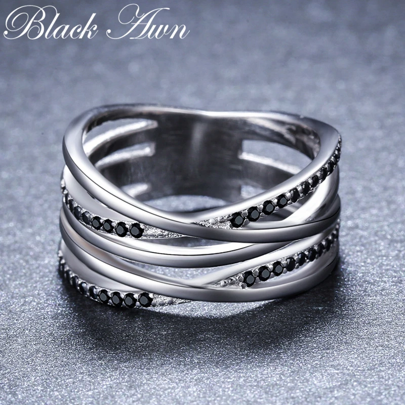 

2019 New Simple 925 Sterling Silver Fine Jewelry Engagement Black Spinel Round Engagement Ring for Women Anillos Mujer G063