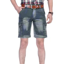Новое поступление, летние джинсовые короткие мужские модные светлые джинсы, короткие мужские хлопковые дышащие до колен, много карманов, шорты мужские