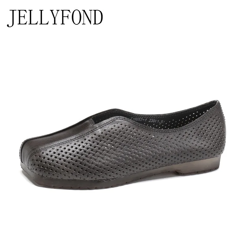 

Vintage Style Real Leather Cuts Out Women Summer Shoes 2018 Fashion Square Toe Slip On Loafers Soft Mom Flats Big Size