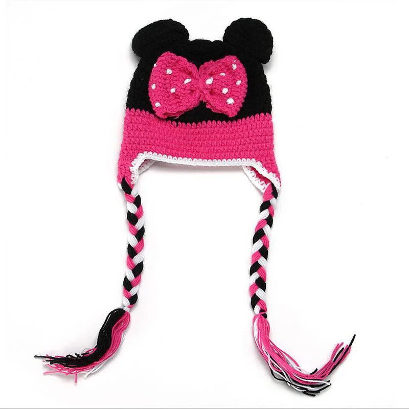 

Handmade Knitted Baby Girls Hat Newborn Photography Props ear bow Children's Cartoon Newborn Prop winter Big Bow baby Cap