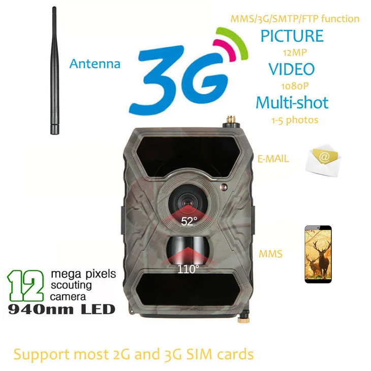 

12 Mega Pixels and 56pcs IR LED-940nm Trail Scouting Farm Security camera 3G S880G Hunting Wild Camera