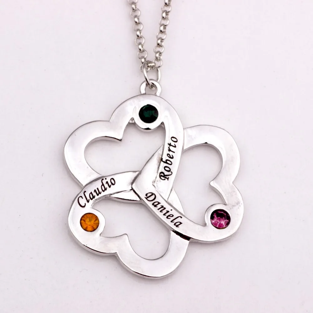 

Personalized Triple Heart Pendant Necklace 2018 Birthstone Necklaces Custom Made Any Name Welcome Drop Shipping YP2493