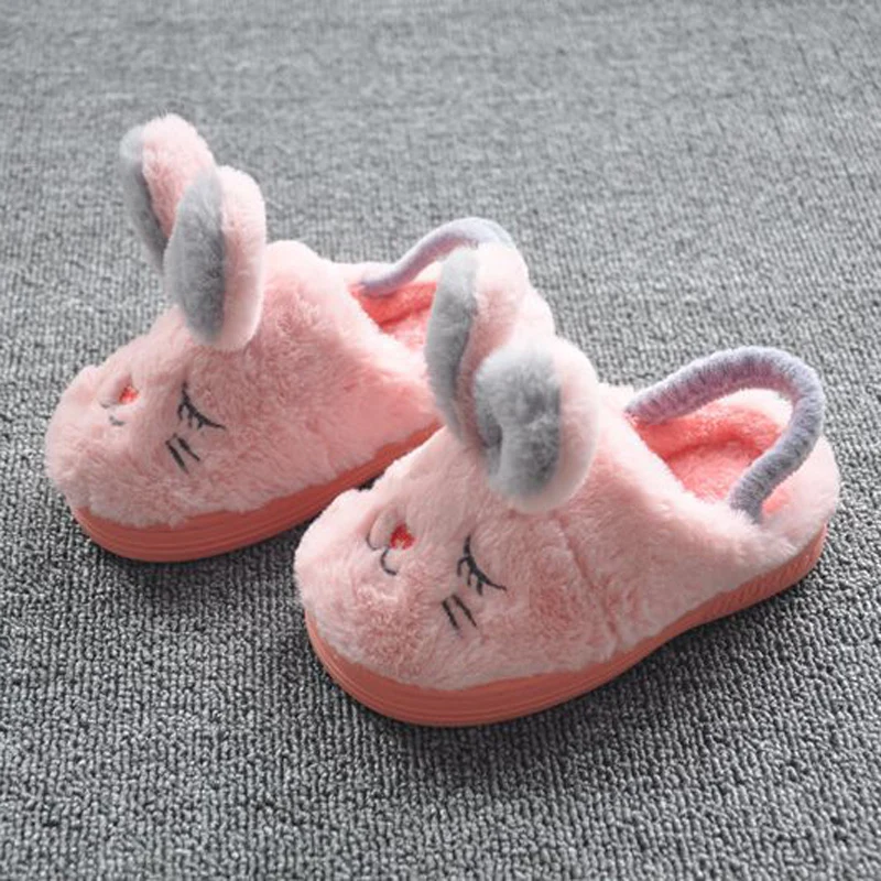 Детская Хлопковая обувь; зимние домашние тапочки для девочек; теплые хлопковые тапочки с героями мультфильмов; домашняя бархатная обувь; милые тапочки с кроликом