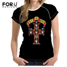 FORUDESIGNS Black 3D Women Short Sleeve T-shirt Casual Rock Band Guns N Roses Tee Tops for Ladies Cool Female Tshirt Plus Size
